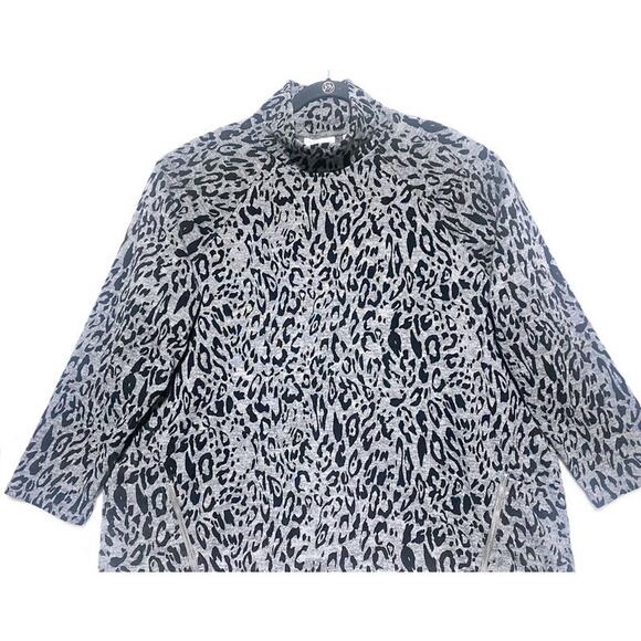 Rafaella Pullover Turtle Neck Shirt Women's 3X Black and Gray Spots Long Sleeves - Picture 4 of 7